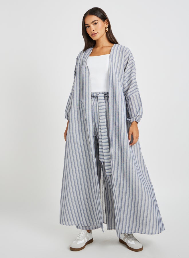 Styli Striped Linen Look Regular Fit Maxi Length Kimono  - Image 1