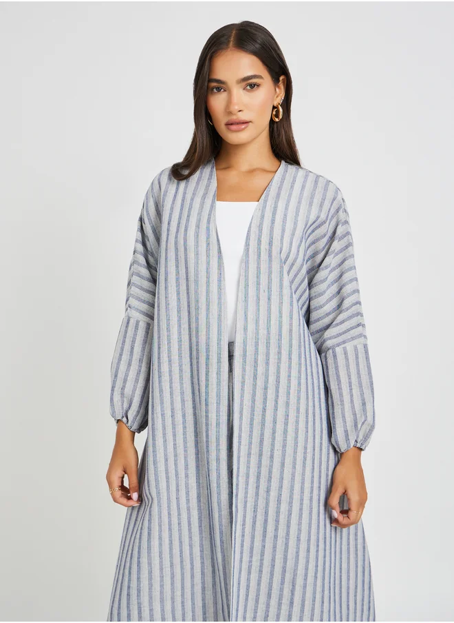 Styli Striped Linen Look Regular Fit Maxi Length Kimono