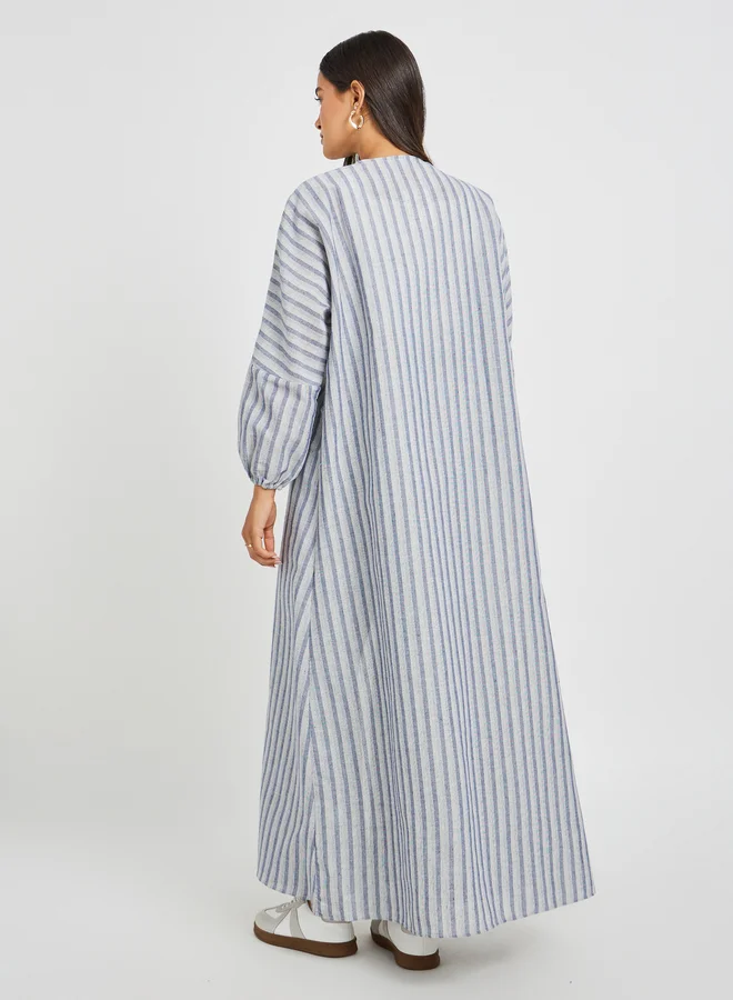 Styli Striped Linen Look Regular Fit Maxi Length Kimono