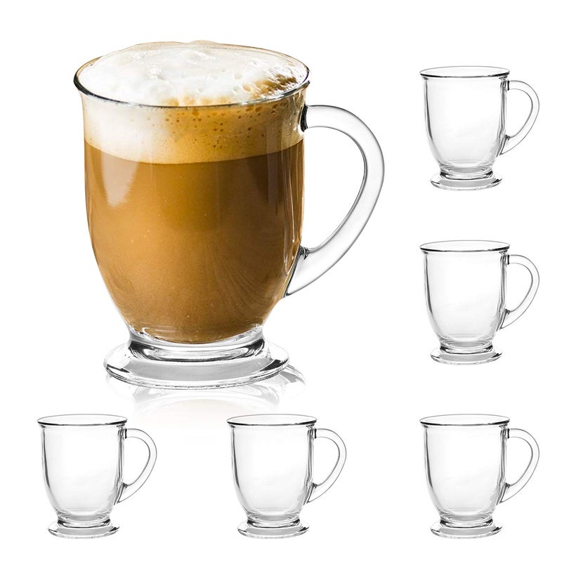 15oz450ml Glass Coffee Mugs Clear Coffee Cups with Handles perfect for Latte Cappuccino Espresso Coffee Tea and Hot Beverages Set of 6