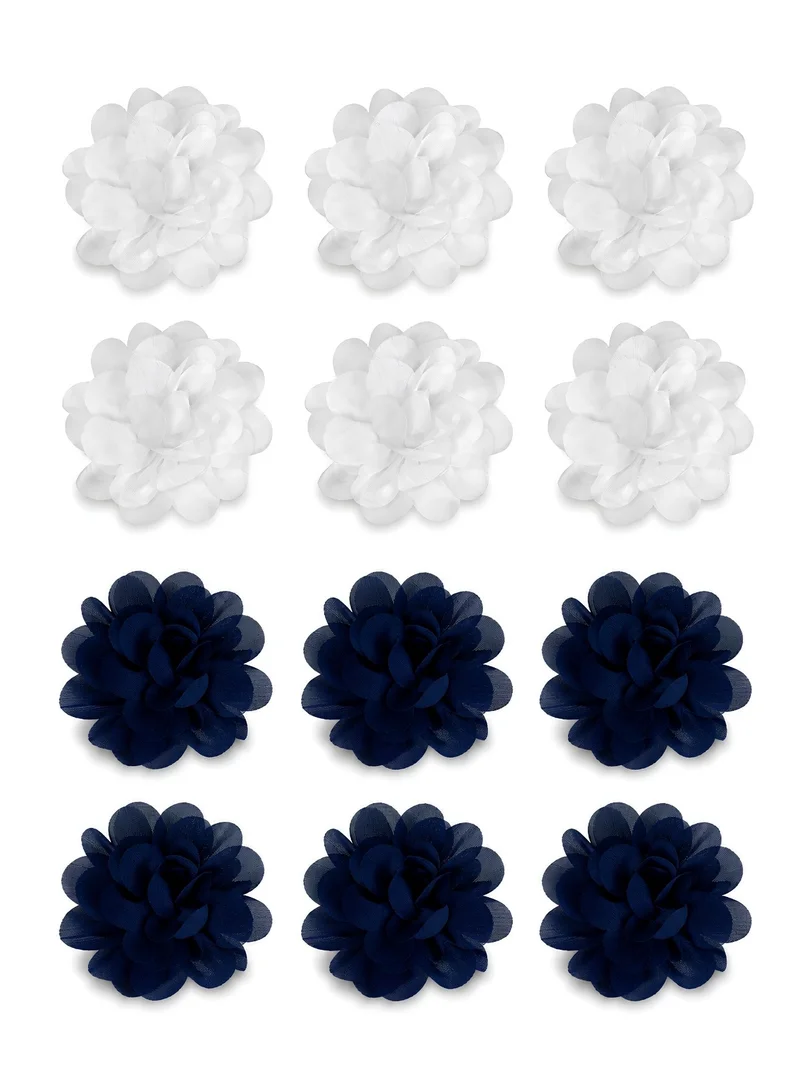 Lion Llama Girls Flower Hair Ties | Soft Stretch Ponytail Holders for Kids, Floral Hair Accessories for Everyday Wear & Special Occasions-White & Navy Blue 12 Pieces