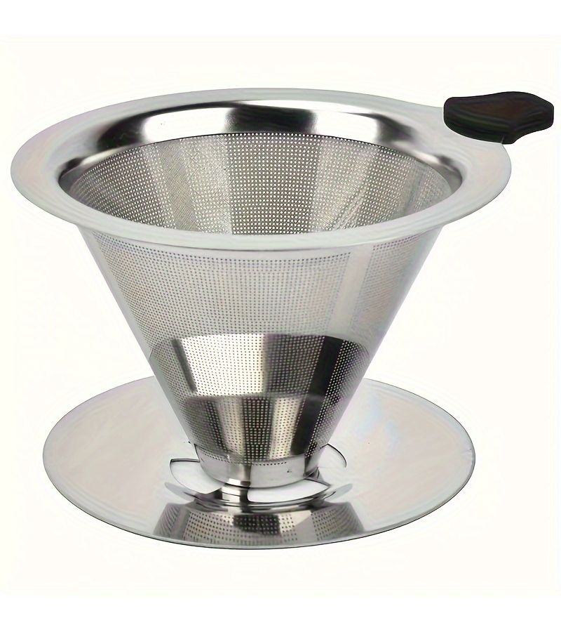 1pc Reusable Stainless Steel Coffee Filter Dual Layer 304 Mesh Silvery Filter Cup Easy to Clean Cone Dripper for Most Mugs Carafes Durable Brewing Accessory for Office Home Dorm Camping - Image 1