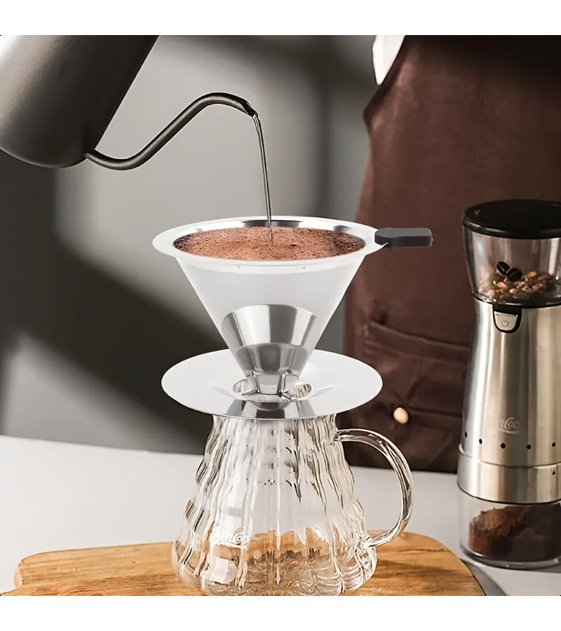 1pc Reusable Stainless Steel Coffee Filter Dual Layer 304 Mesh Silvery Filter Cup Easy to Clean Cone Dripper for Most Mugs Carafes Durable Brewing Accessory for Office Home Dorm Camping - Image 4