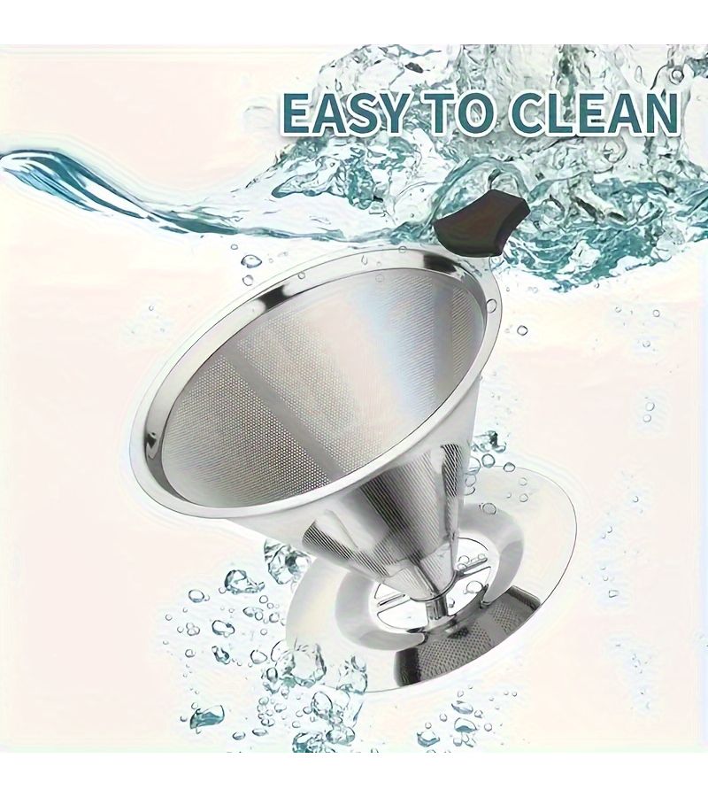 1pc Reusable Stainless Steel Coffee Filter Dual Layer 304 Mesh Silvery Filter Cup Easy to Clean Cone Dripper for Most Mugs Carafes Durable Brewing Accessory for Office Home Dorm Camping - Image 3