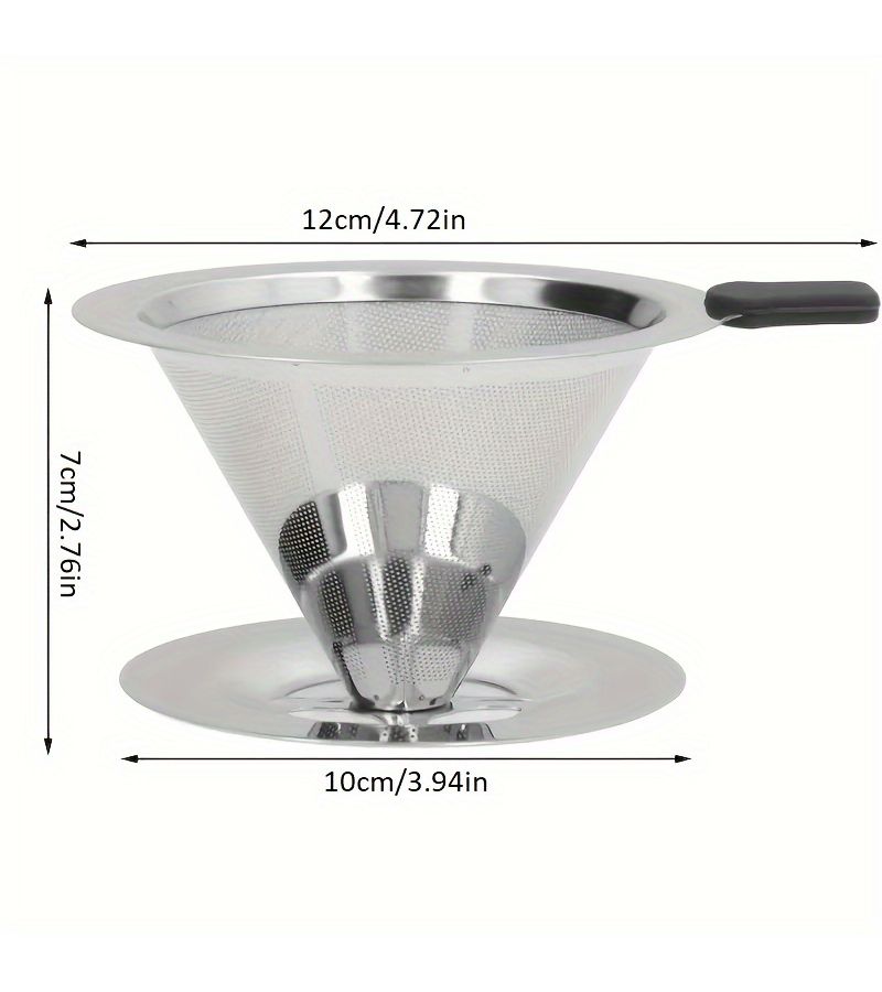 1pc Reusable Stainless Steel Coffee Filter Dual Layer 304 Mesh Silvery Filter Cup Easy to Clean Cone Dripper for Most Mugs Carafes Durable Brewing Accessory for Office Home Dorm Camping - Image 5