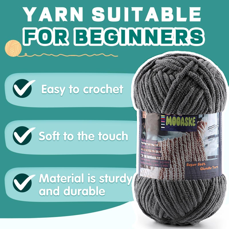 Mooaske Baby Blanket Yarn for Crocheting - Soft Velvet Fluffy Chenille Yarn for Knitting Amigurumi Making Scarves, Doll - 100g/3.5oz 131 Yards Thick Plush Yarns (1, Cream) - Image 3