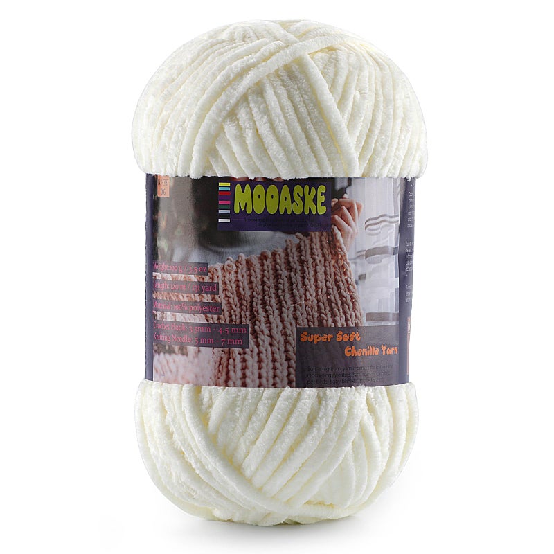 Mooaske Baby Blanket Yarn for Crocheting - Soft Velvet Fluffy Chenille Yarn for Knitting Amigurumi Making Scarves, Doll - 100g/3.5oz 131 Yards Thick Plush Yarns (1, Cream) - Image 1