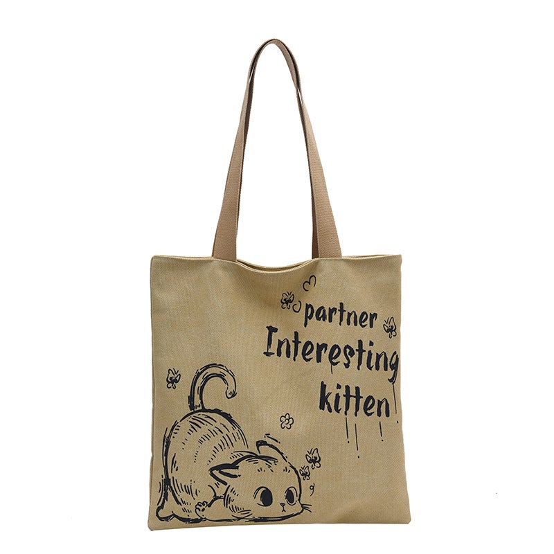 Fashion Printed Canvas Tote Bag New Casual All-Match Handbag For Going Out Ultra Light Commuter Shoulder Bag - Image 1