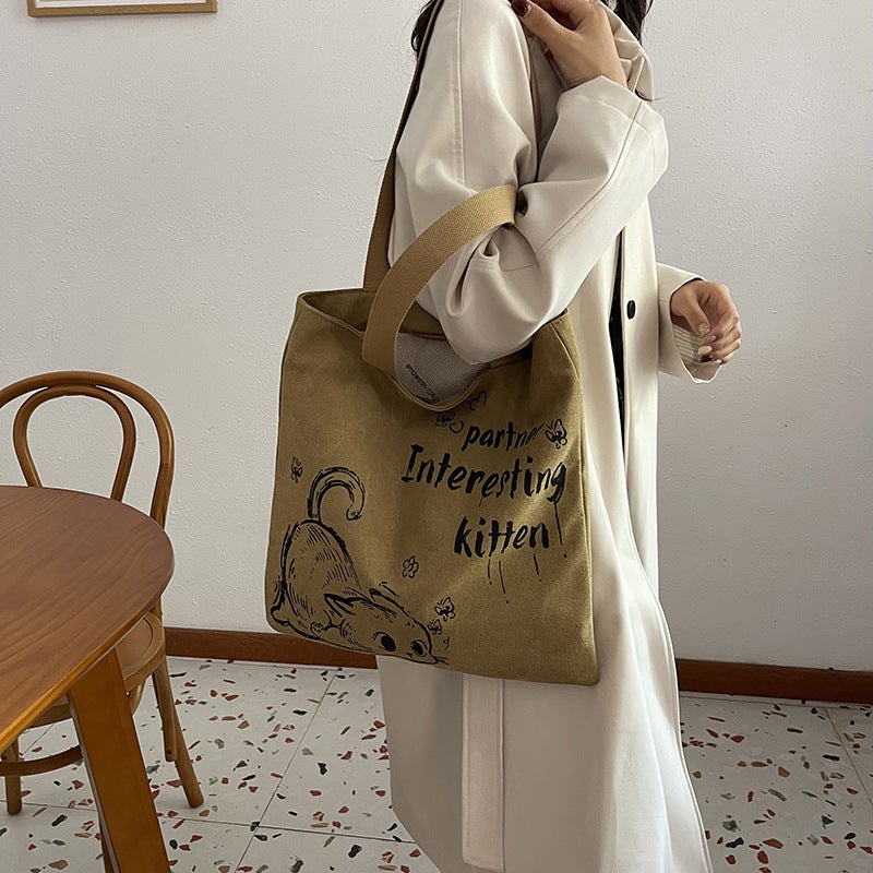 Fashion Printed Canvas Tote Bag New Casual All-Match Handbag For Going Out Ultra Light Commuter Shoulder Bag - Image 5