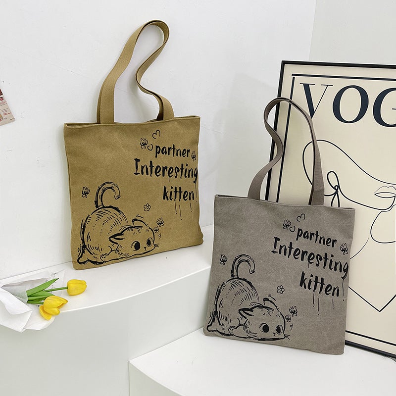Fashion Printed Canvas Tote Bag New Casual All-Match Handbag For Going Out Ultra Light Commuter Shoulder Bag - Image 2
