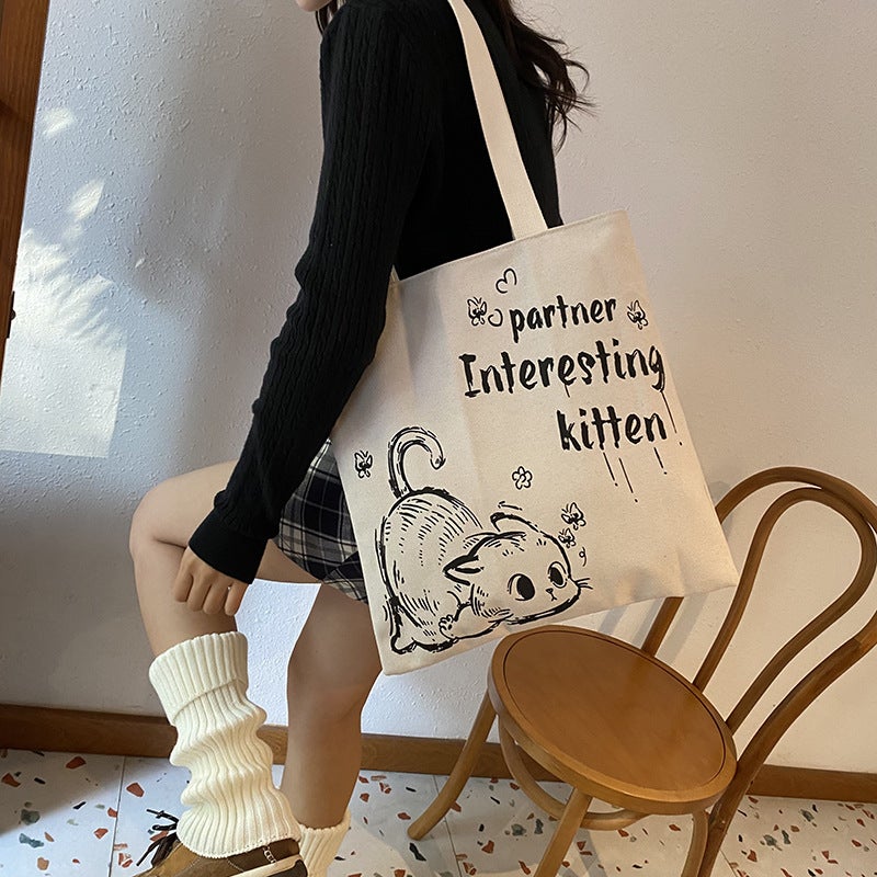 Fashion Printed Canvas Tote Bag New Casual All-Match Handbag For Going Out Ultra Light Commuter Shoulder Bag - Image 4