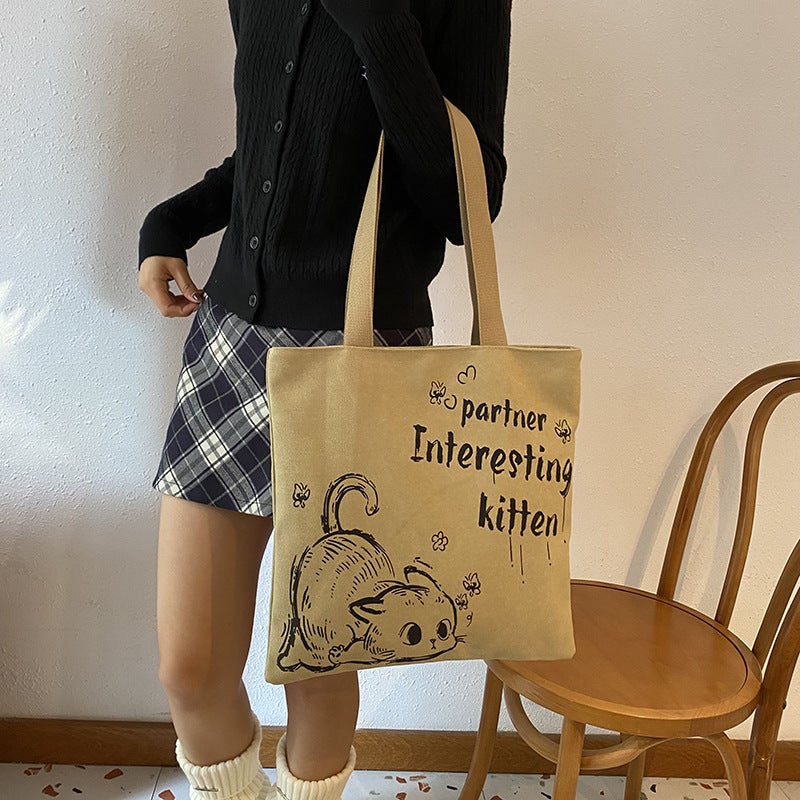 Fashion Printed Canvas Tote Bag New Casual All-Match Handbag For Going Out Ultra Light Commuter Shoulder Bag - Image 3
