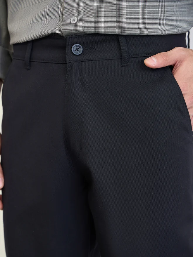 Styli Black Men Regular Fit Solid Cotton Pants for Men | Best Price UAE