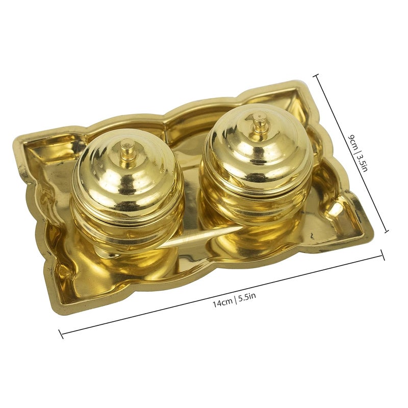 Putrika Traditional Handcrafted Brass Thali Haldi kumkum Chandhan Holder Stand Plate with Lid for PoojaWorship Rectangle 2LeafBowl - Image 5