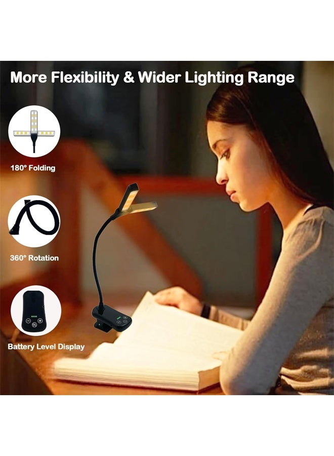 Poxvalzor Reading Book Clip Light,  LED Clip Reading Light with Eye-Care Function, USB Rechargeable Reading Lamp for Kids, Flexible Clip-on Book Light for Reading in Bed, Desk Lamp with 360° PVC Rotating Hose, 3 Lighting Modes, Brightness Dimmer, 8 Adjustment Levels, 1000mAh Lithium Polymer Battery, 3 Color Temperatures, Time Display and Reading Timer, Mini Clamp Light for Night Reading, Suitable for Home, Office, Bedroom, and Different Environments. - Image 2