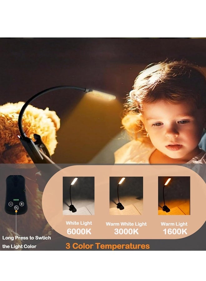 Poxvalzor Reading Book Clip Light,  LED Clip Reading Light with Eye-Care Function, USB Rechargeable Reading Lamp for Kids, Flexible Clip-on Book Light for Reading in Bed, Desk Lamp with 360° PVC Rotating Hose, 3 Lighting Modes, Brightness Dimmer, 8 Adjustment Levels, 1000mAh Lithium Polymer Battery, 3 Color Temperatures, Time Display and Reading Timer, Mini Clamp Light for Night Reading, Suitable for Home, Office, Bedroom, and Different Environments. - Image 4
