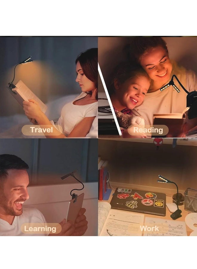 Poxvalzor Reading Book Clip Light,  LED Clip Reading Light with Eye-Care Function, USB Rechargeable Reading Lamp for Kids, Flexible Clip-on Book Light for Reading in Bed, Desk Lamp with 360° PVC Rotating Hose, 3 Lighting Modes, Brightness Dimmer, 8 Adjustment Levels, 1000mAh Lithium Polymer Battery, 3 Color Temperatures, Time Display and Reading Timer, Mini Clamp Light for Night Reading, Suitable for Home, Office, Bedroom, and Different Environments. - Image 3
