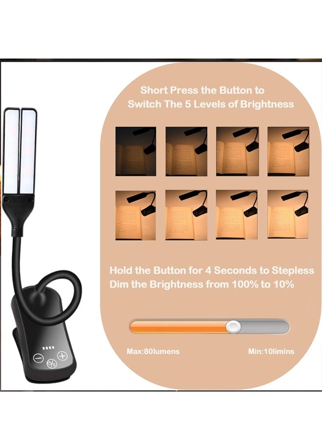 Poxvalzor Reading Book Clip Light,  LED Clip Reading Light with Eye-Care Function, USB Rechargeable Reading Lamp for Kids, Flexible Clip-on Book Light for Reading in Bed, Desk Lamp with 360° PVC Rotating Hose, 3 Lighting Modes, Brightness Dimmer, 8 Adjustment Levels, 1000mAh Lithium Polymer Battery, 3 Color Temperatures, Time Display and Reading Timer, Mini Clamp Light for Night Reading, Suitable for Home, Office, Bedroom, and Different Environments. - Image 5