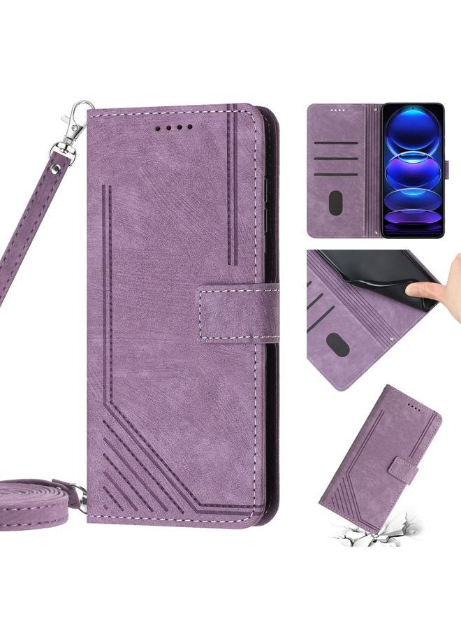 HuHa Case Cover For Xiaomi Redmi 9C / 10A  / Poco C31 Skin Feel Stripe Pattern Leather Phone Case with Lanyard Purple 