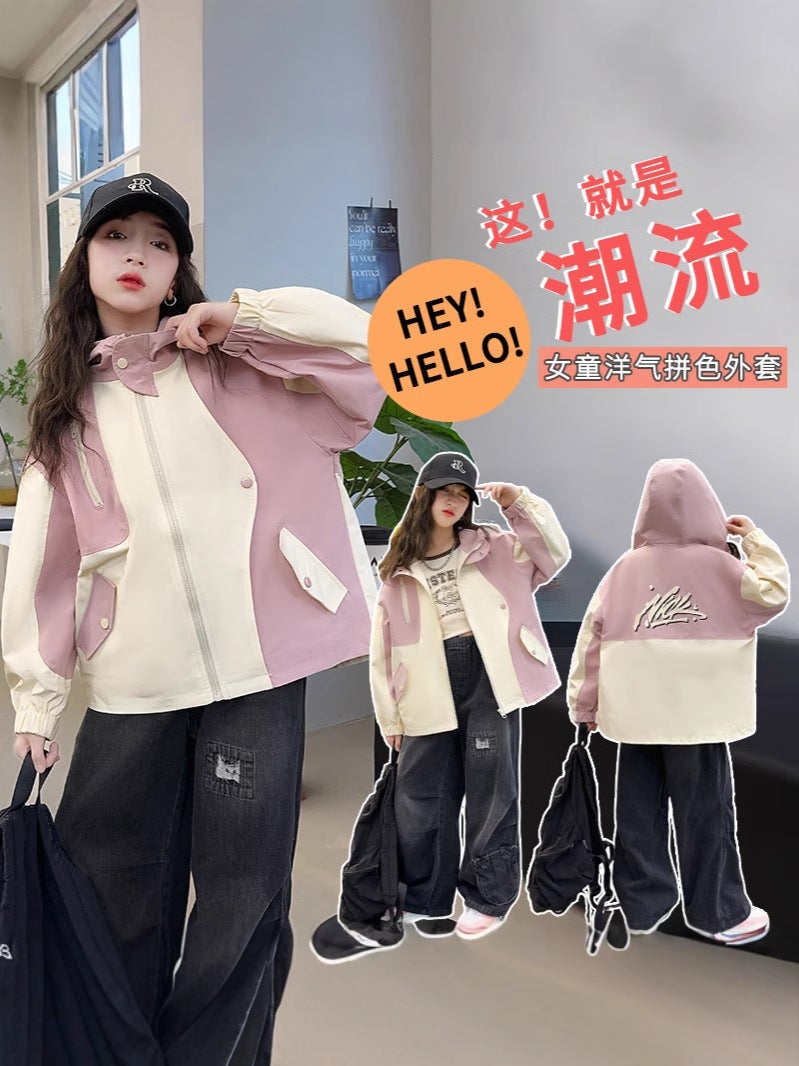 Girls' Coat Children'S Autumn Hooded Top Big Children'S Western Style Casual Autumn Clothes - Image 2