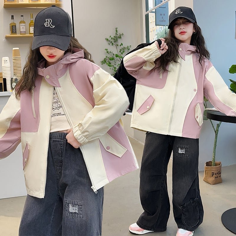 Girls' Coat Children'S Autumn Hooded Top Big Children'S Western Style Casual Autumn Clothes - Image 1