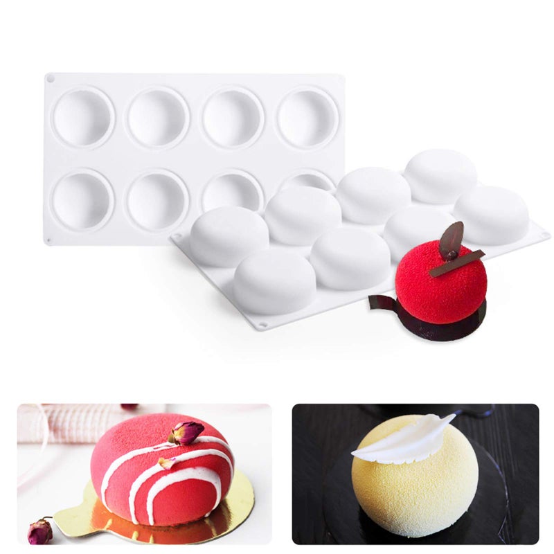 W WBLD Silicone Cake Mold for Baking，8 Holes 3D Stone Round Shape Silicone Mousse Cake Pop Form,Non-Stick Candy Chocolate Jelly Baking Mould Tray,Pastry Cheesecake Pudding Bread Decorating Tool for Homemade - Image 4