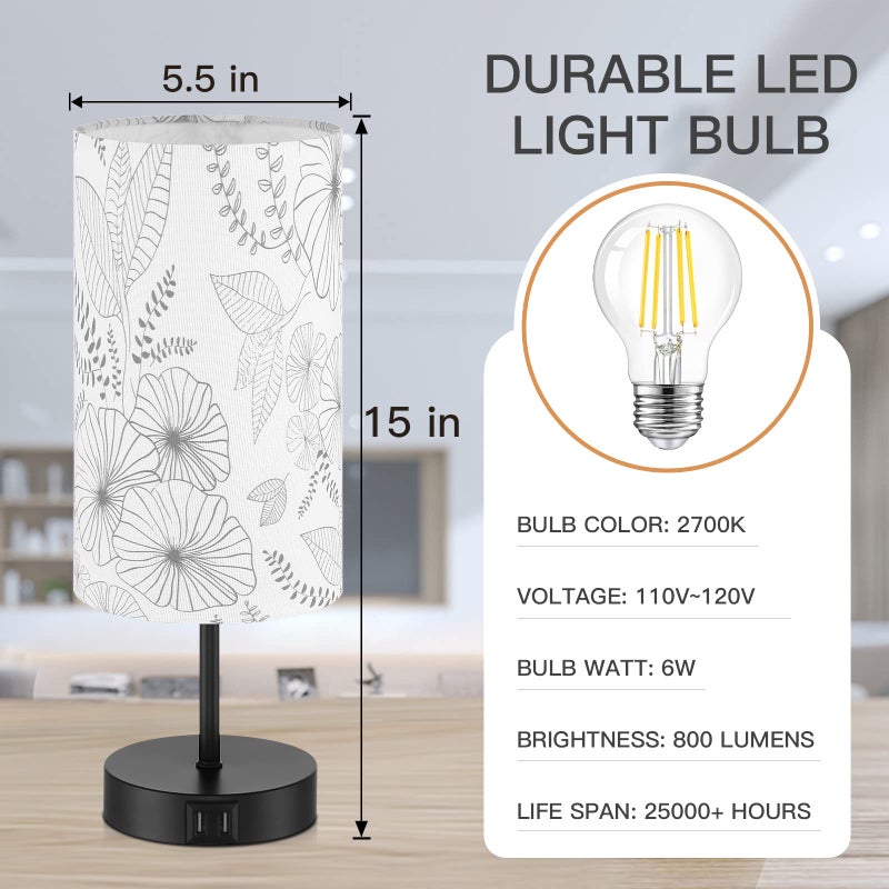 CINSARY Touch Control Bedside Lamp with 2 USB Ports, 3-Way Dimmable Table lamp for Bedroom, Nightstand Lamp with Round Flower Fabric Shade for Living Room Home Office (E26 LED Bulb Included) - Image 5