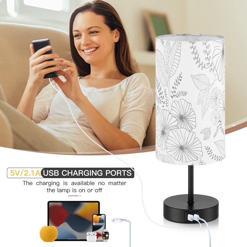 CINSARY Touch Control Bedside Lamp with 2 USB Ports, 3-Way Dimmable Table lamp for Bedroom, Nightstand Lamp with Round Flower Fabric Shade for Living Room Home Office (E26 LED Bulb Included) - Image 3