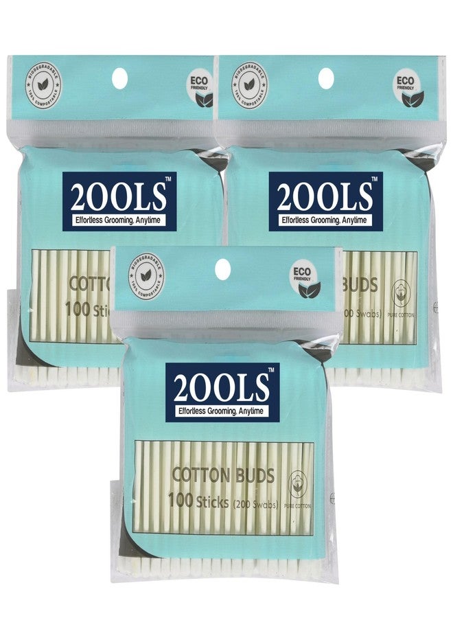 2OOLS Cotton Ear Buds/Swabs with White PAPER Sticks (100/200 Tips) in a Jar - Pack of 3 (300/600 Tips) - Image 1