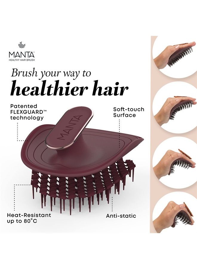 Manta Hair Hairbrush - Fully Flexible Hair Brush - Gentle Brush That Helps Prevent Hair Breakage - Scalp Care Massager and Detangler (Burgundy-Rose) - Image 3