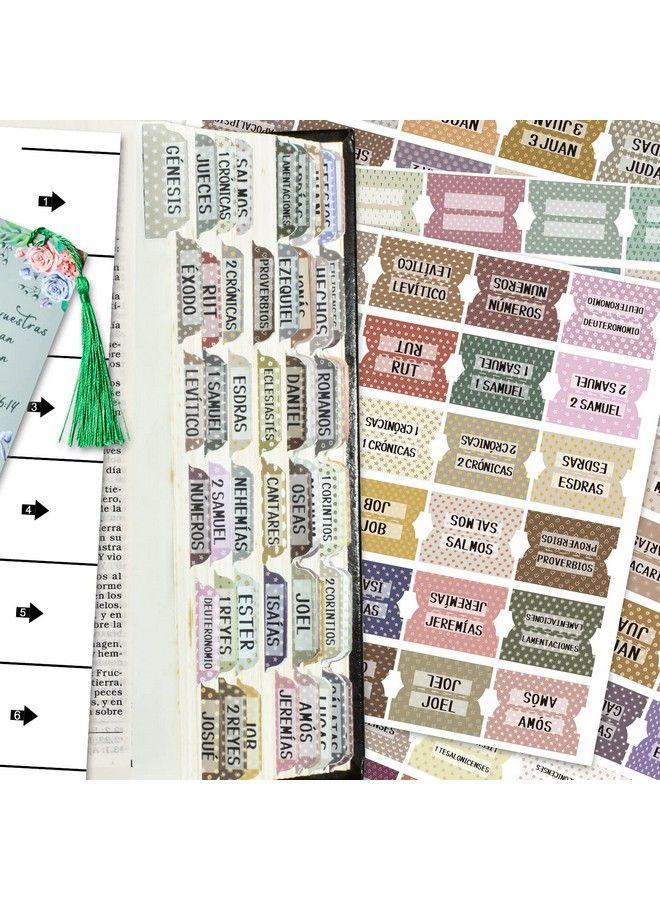 Cualfec Spanish Catholic Bible Index Tabs New & Old Testament Tabs Matte Laminated Floral Design Bible Journaling Supplies 122 Pcs (Earth Tone) - Image 1
