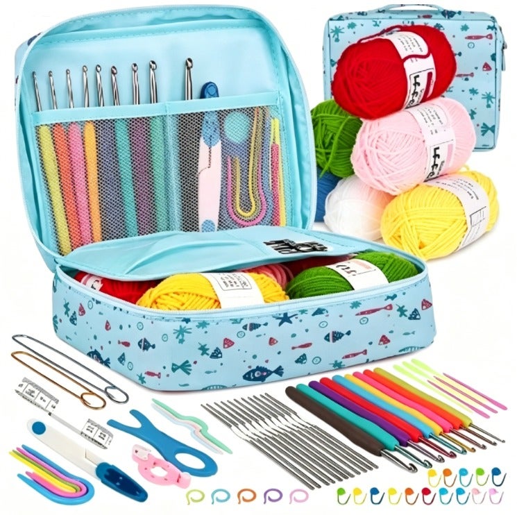 YZMA GLOBAL 68PCS Crochet Kit for Beginners & Adults – DIY Starter Set with Ergonomic Hooks, Soft Yarn Balls & Portable Travel Bag – Perfect Gift for Women, Teens, Eid & Ramadan - Image 1
