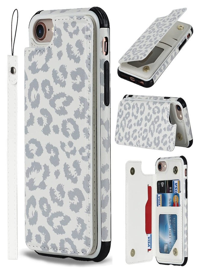 iCoverCase Compatible with iPhone SE 2022/SE 2020/7/8 Phone Case with Card Holder, Wallet Case with Wrist Strap, RFID Blocking Card Slots Kickstand PU Leather Case (Gray Leopard) - Image 1