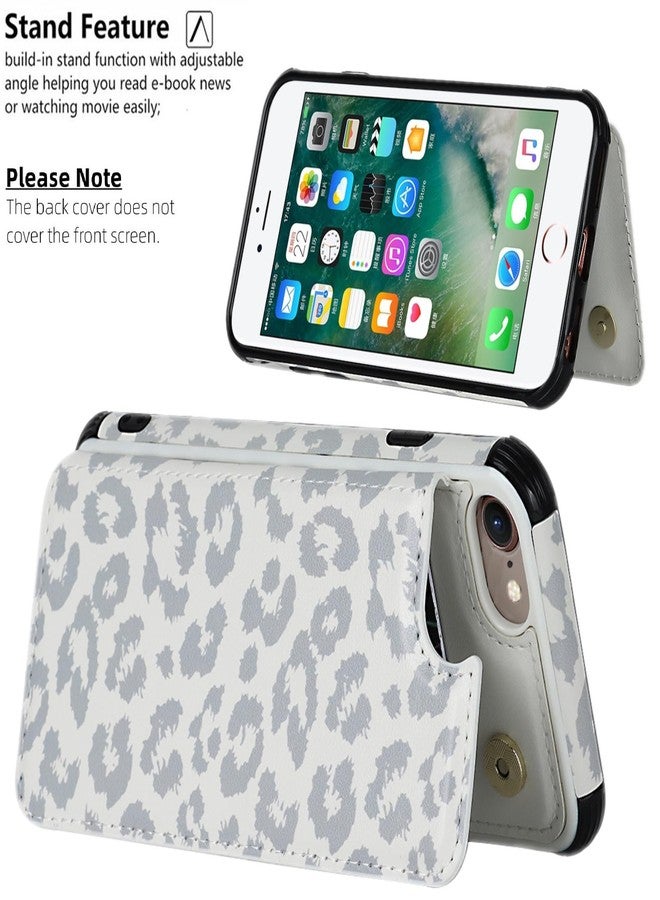 iCoverCase Compatible with iPhone SE 2022/SE 2020/7/8 Phone Case with Card Holder, Wallet Case with Wrist Strap, RFID Blocking Card Slots Kickstand PU Leather Case (Gray Leopard) - Image 4