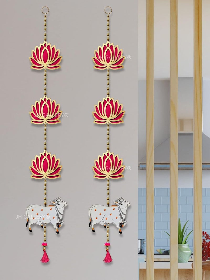 JH Gallery JH Gallery Lotus Hangings for DecorationFloral Pichwai Cow Wall Hangings for Temple Decor Diwali Decoration Items for Home Decor32 Inches Height 1 Pair - Image 5