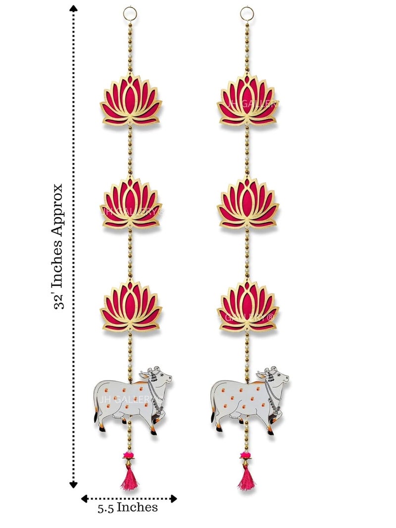 JH Gallery JH Gallery Lotus Hangings for DecorationFloral Pichwai Cow Wall Hangings for Temple Decor Diwali Decoration Items for Home Decor32 Inches Height 1 Pair - Image 2
