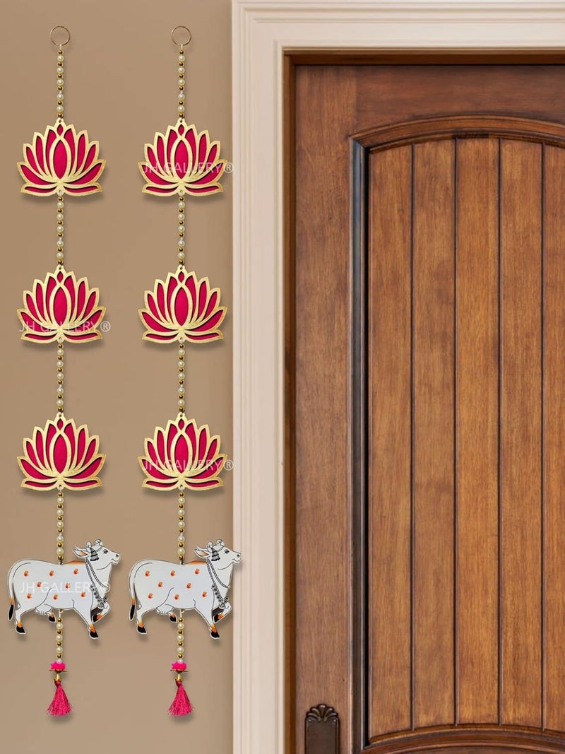 JH Gallery JH Gallery Lotus Hangings for DecorationFloral Pichwai Cow Wall Hangings for Temple Decor Diwali Decoration Items for Home Decor32 Inches Height 1 Pair - Image 4