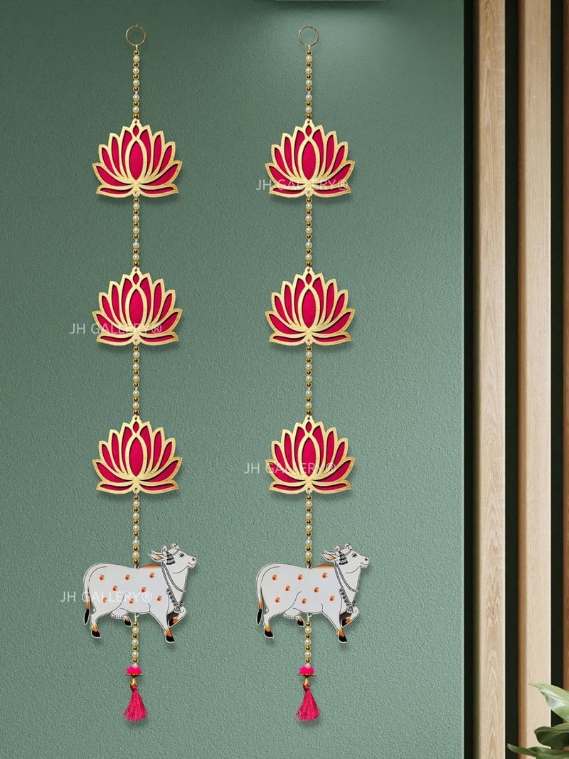 JH Gallery JH Gallery Lotus Hangings for DecorationFloral Pichwai Cow Wall Hangings for Temple Decor Diwali Decoration Items for Home Decor32 Inches Height 1 Pair - Image 1