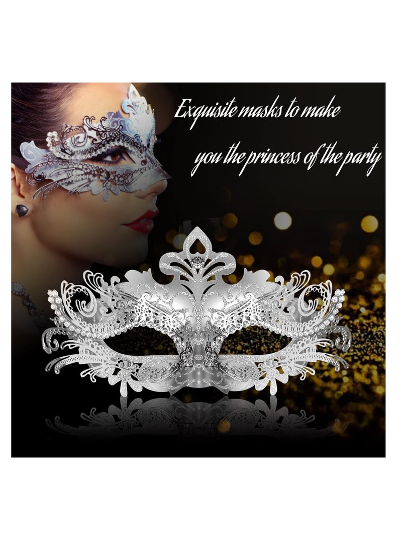 Elegant Silver Venetian Masquerade Mask for Women, Suitable for Costume Parties, Balls, and Proms (Metal Design) - Image 4