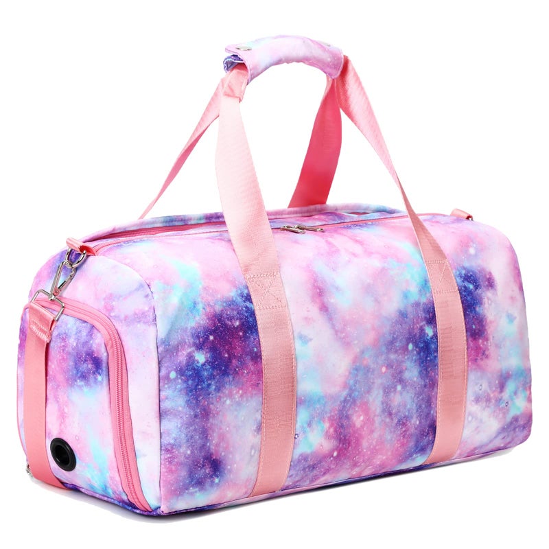 Octsky Gym Duffle Bag for Girls, Gymnastics Sports Bag for Teens Women Small Overnight Weekender Carry On Travel Bag with Shoe Compartment and Wet Pocket Galaxy - Image 1