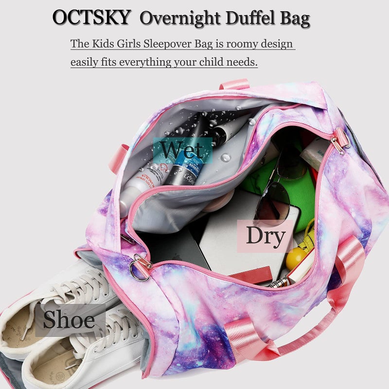 Octsky Gym Duffle Bag for Girls, Gymnastics Sports Bag for Teens Women Small Overnight Weekender Carry On Travel Bag with Shoe Compartment and Wet Pocket Galaxy - Image 3