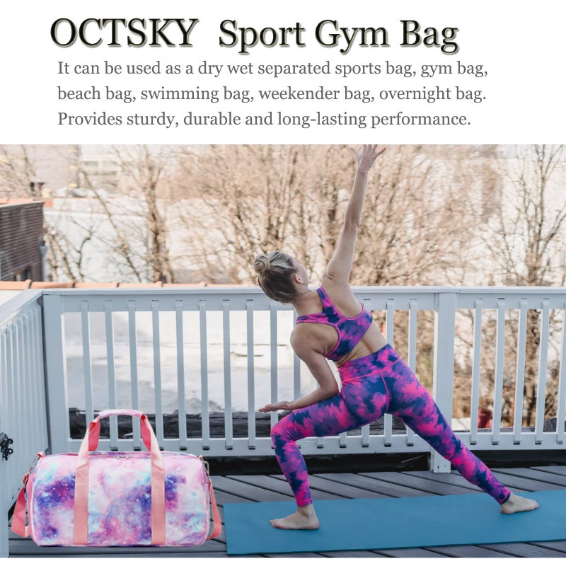 Octsky Gym Duffle Bag for Girls, Gymnastics Sports Bag for Teens Women Small Overnight Weekender Carry On Travel Bag with Shoe Compartment and Wet Pocket Galaxy - Image 2