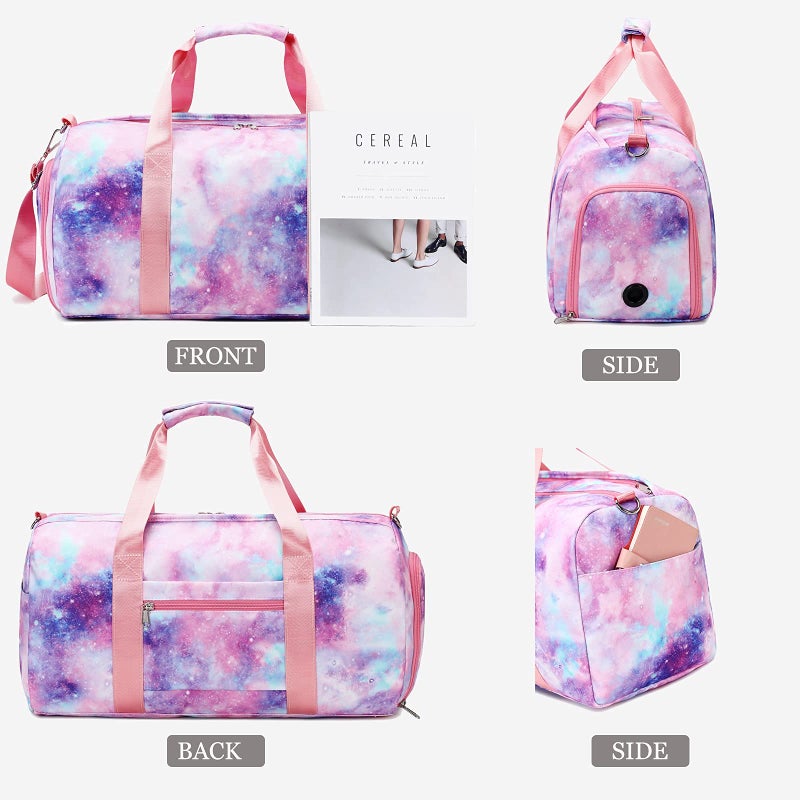 Octsky Gym Duffle Bag for Girls, Gymnastics Sports Bag for Teens Women Small Overnight Weekender Carry On Travel Bag with Shoe Compartment and Wet Pocket Galaxy - Image 4