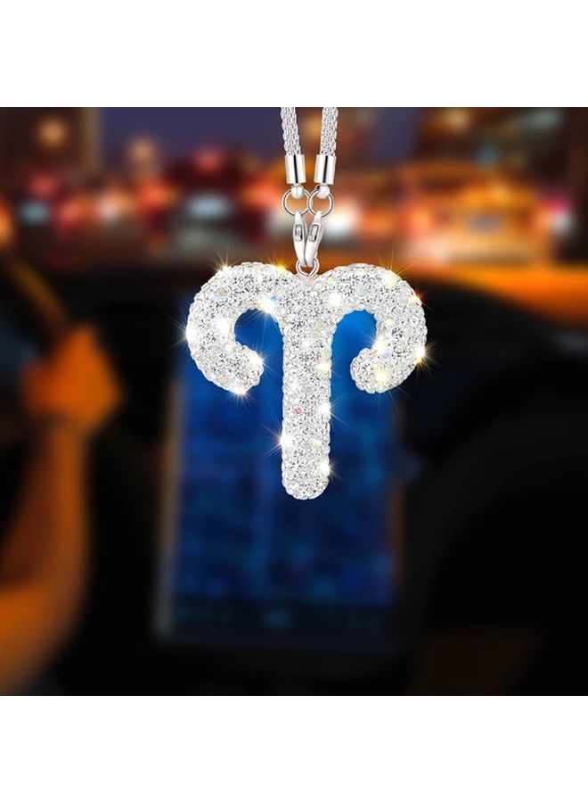 Capricorn Rhinestone Constellation Charm Car Rearview Mirror Hanging Pendant Accessory - Image 1