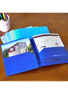Youngever 6 Pack Heavy Duty Plastic Two Pocket Folders Binder Dividers With Pocket 3 Hole Punch Folder With Notches Binder Folders  - Image 4