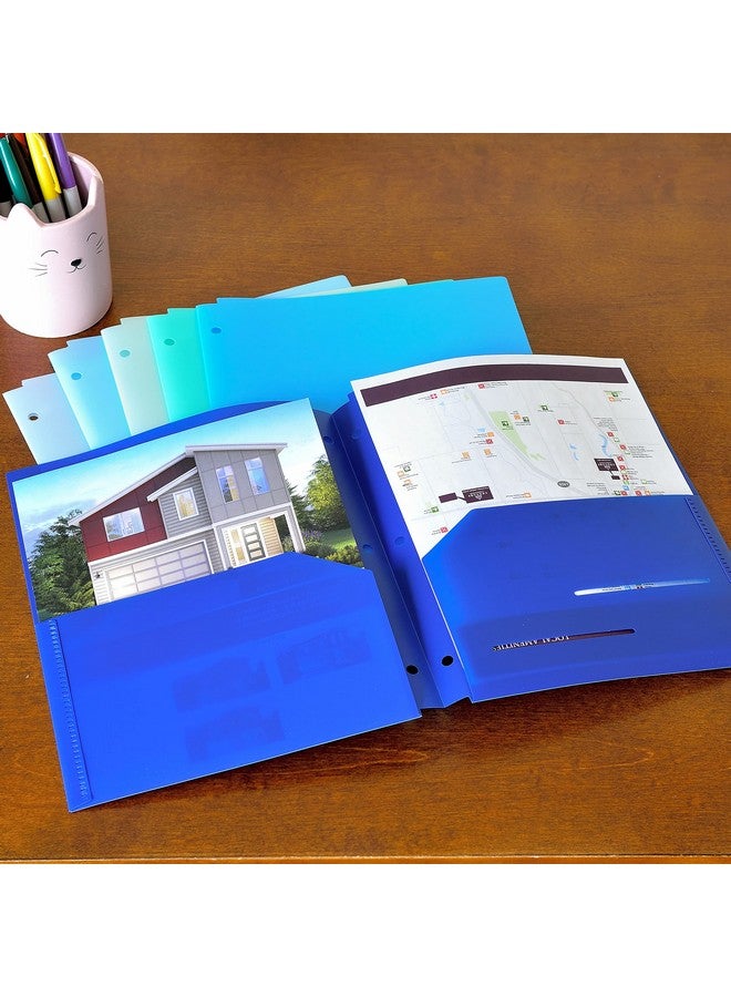 Youngever 6 Pack Heavy Duty Plastic Two Pocket Folders Binder Dividers With Pocket 3 Hole Punch Folder With Notches Binder Folders - Image 4