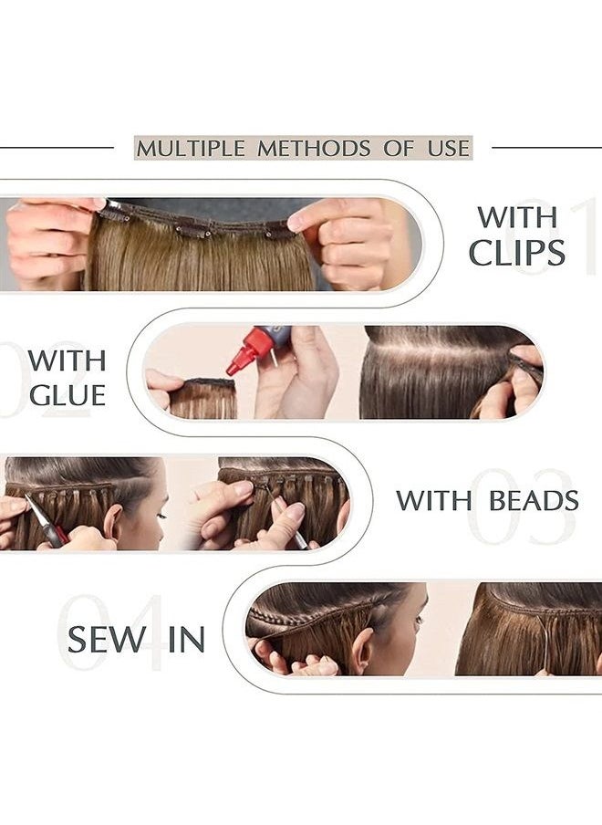 RUNATURE - Human Hair Weft Extensions Brown Weft Human Hair Extensions 16 Inch Full Head Straight Sew in Hair Extensions Dark Brown Highighted Light Brown Weft Hair Extensions Remy Hair One Piece 100g - Image 1