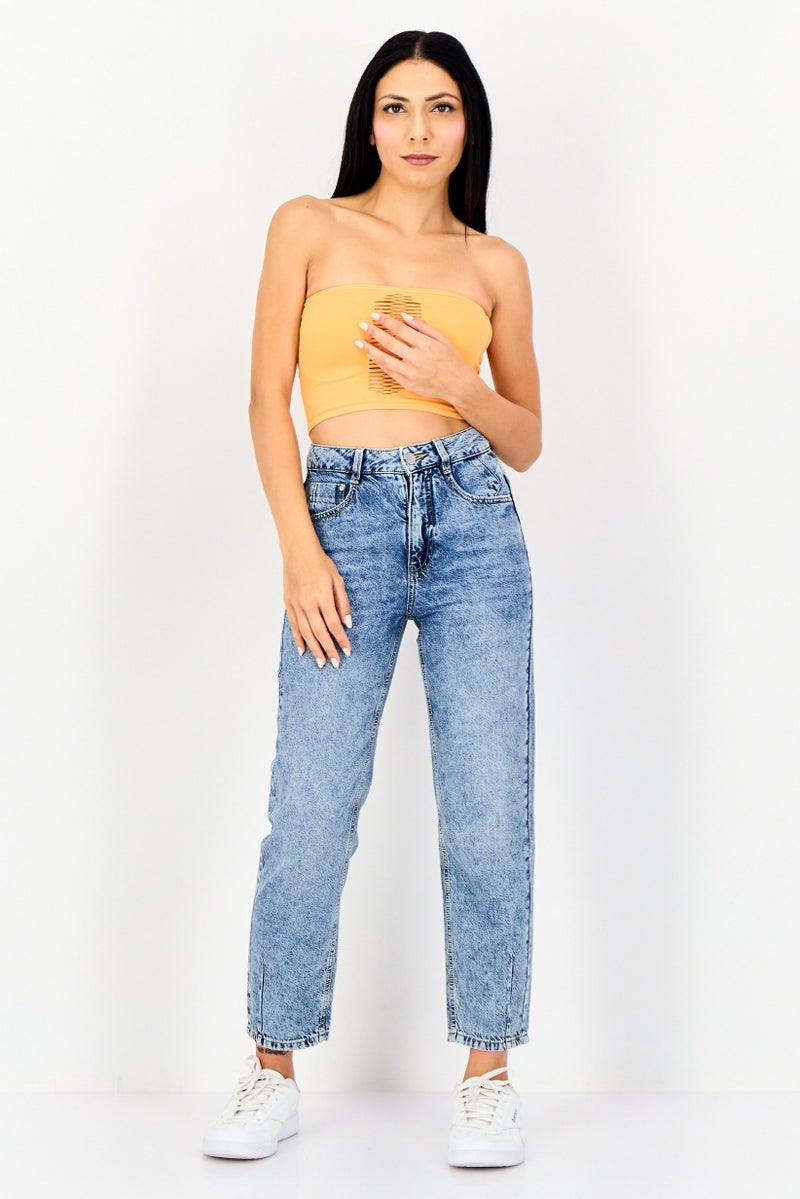Bershka بلوزة نسائية بدون حمالات بتصميم مستقيم ومجعد، برتقالي - Image 4