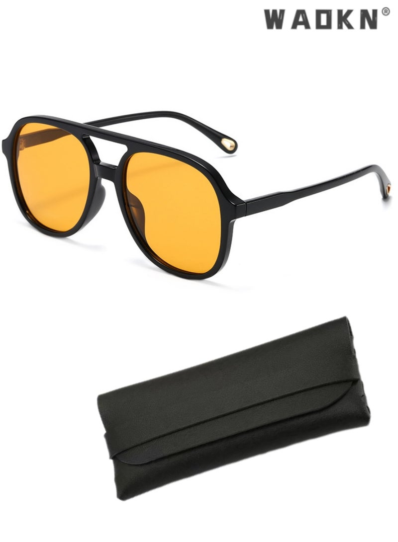 WAOKN Retro Aviator Sunglasses Men Women Fashion Polarized Men's Sunglasses Square Sun Glasses for Eye UV Protection Shades,70s Vintage Double Bridge Sun Glasses, Vintage Sunglasses Aviators - Image 1