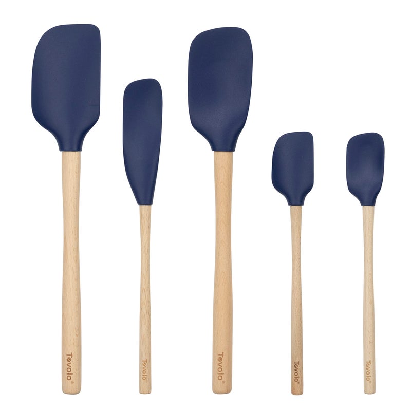 FlexCore Spatula Wood Handled High Heat Resistant 5 Piece Cooking Utensils Set  Includes NonStick Spatula Spoonula Jar Scraper and Mini  BPAFree Kitchen  Ergonomic Design